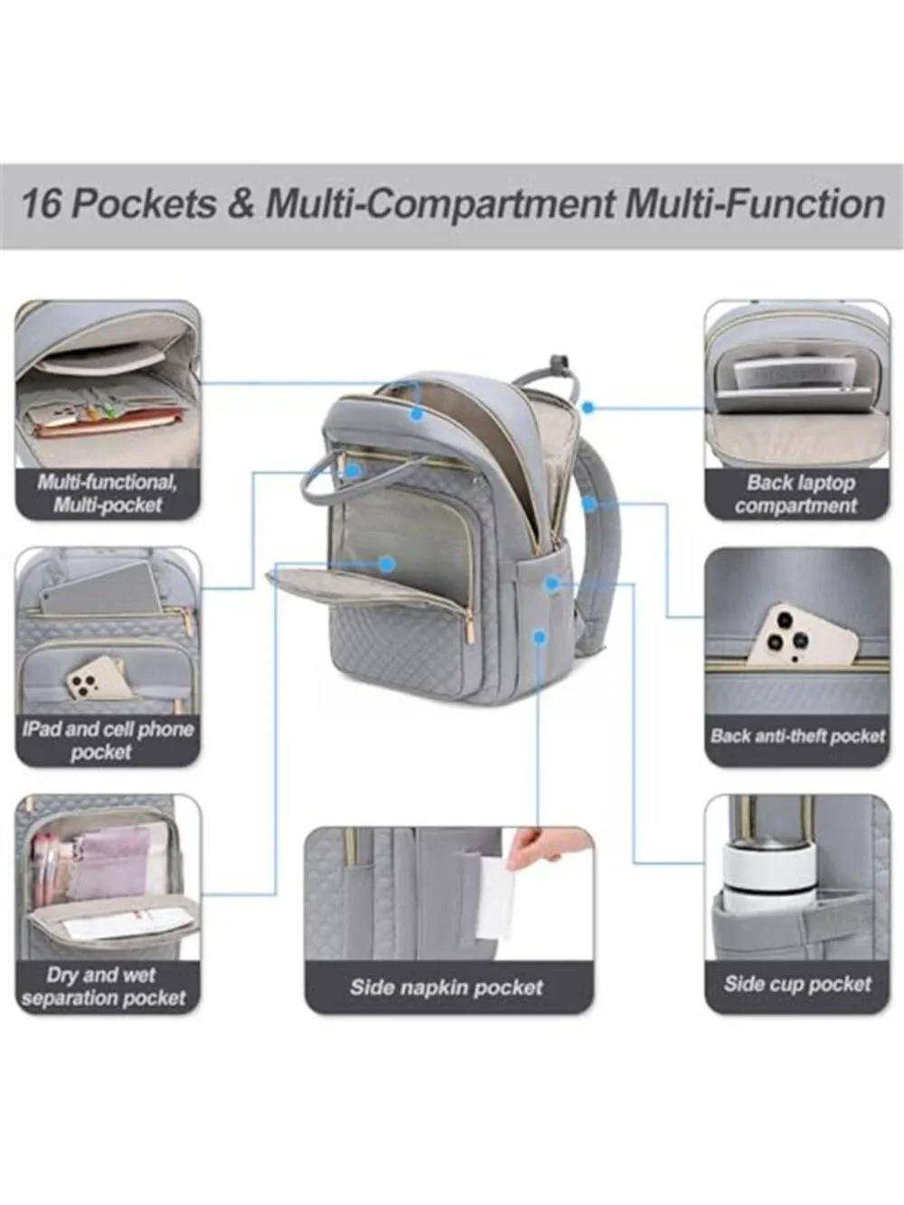 Women Laptop Backpack 15.6 Inch Work Travel Bookbag with Wallet Water Resistant